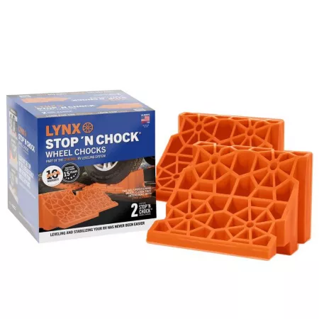 Tri-Lynx Stop N Chock Wheel Chocks Pack of 2 Orange Chocks 00018 RV Leveling & Stabilizers