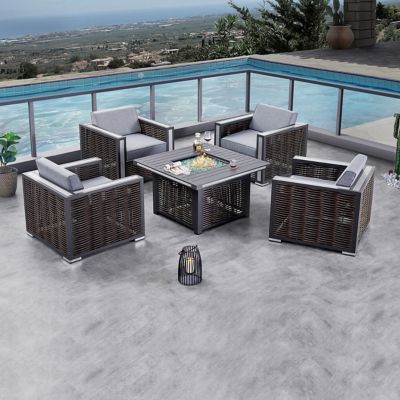 Deko Living Avola Outdoor Patio Set & Gas Firepit