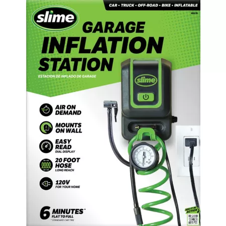 Slime 120V Garage Inflator Station for Easy Air on Demand with 20' Coiled Hose Tire Inflators