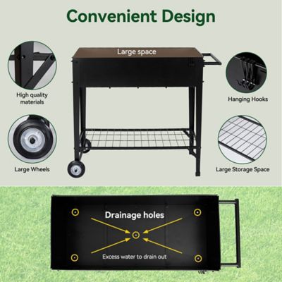 Image showing  Steel Mobile Raised Garden Bed with Wheels, 38.5 x 16.3 x 32.6in.