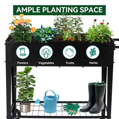 Image showing  Steel Mobile Raised Garden Bed with Wheels, 38.5 x 16.3 x 32.6in.