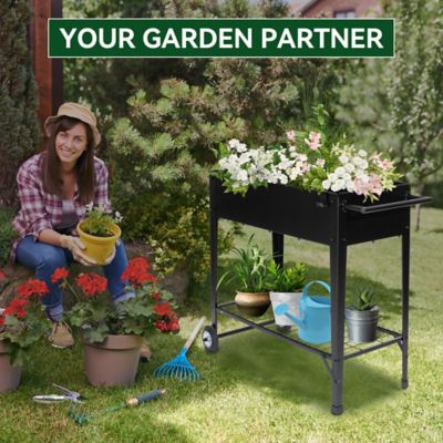 Image showing  Steel Mobile Raised Garden Bed with Wheels, 38.5 x 16.3 x 32.6in.