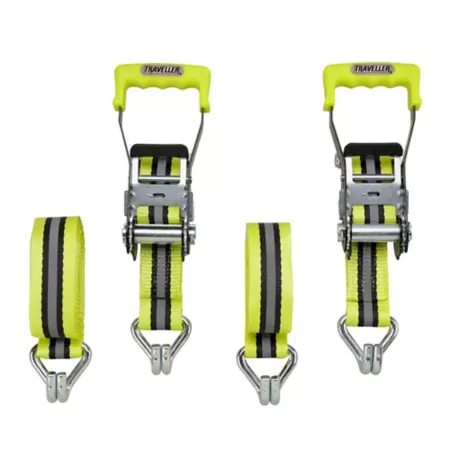 Traveler Reflective Ratchet Tie Down Straps 2 in x 8 ft 3 333 lbs Yellow 2 Pack Ratchet Straps