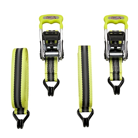 Traveller 1.5 in. x 16 ft. Reflective Ratchet Tie-Down Straps, Yellow, 2-Pack, FH9914