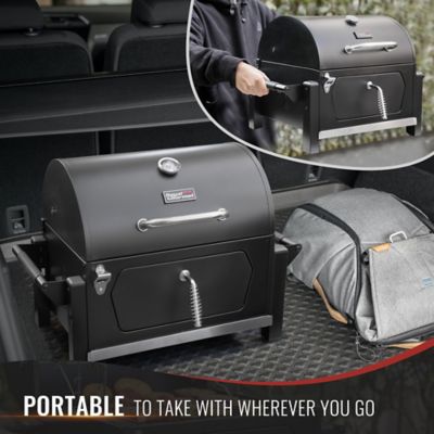 Image showing  Portable Barrel Charcoal Grill with Side Handles and Bottle Opener, 303 sq. in., Black
