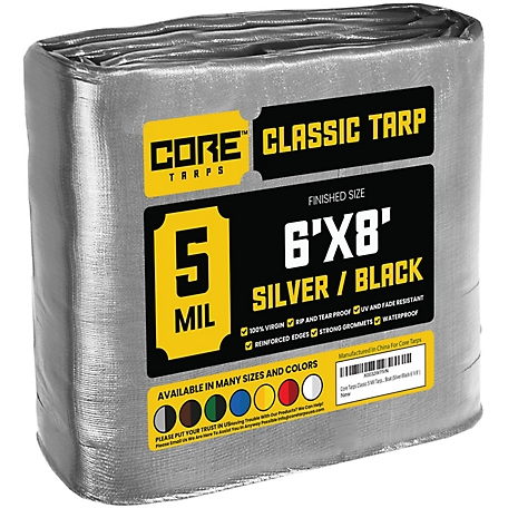 Core Tarps Silver/Black 5Mil 6 x 8 Tarp, CT-501-6X8, CT-501-6x8
