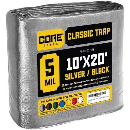 Core Tarps 10 ft x 20 ft Tarp 5 mil Silver/Black Tarps