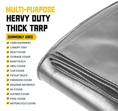 Image showing 5 th Core Tarps 12 ft. x 16 ft. Tarp, 5 mil, Silver/Black
