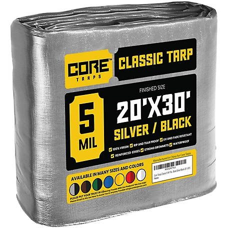 Core Tarps Silver/Black 5Mil 20 x 30 Tarp, CT-501-20X30, CT-501-20x30