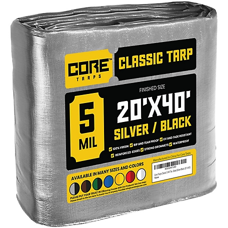 Core Tarps Silver/Black 5Mil 20 x 40 Tarp, CT-501-20X40, CT-501-20x40