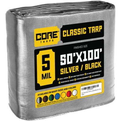 Core Tarps 50 ft. x 100 ft. Tarp, 5 Mil, Silver/Black