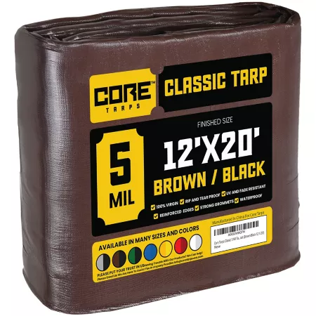 Core Tarps 12 ft x 20 ft Tarp 5 mil Brown/Black Tarps