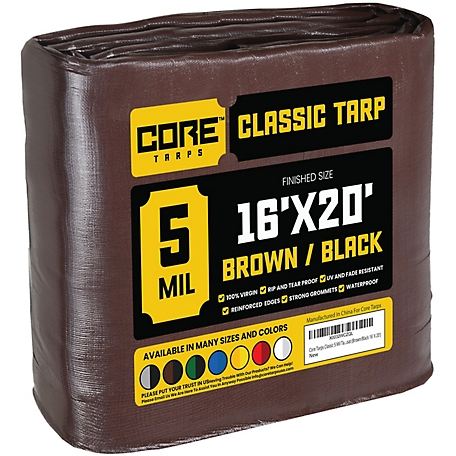 Core Tarps 16 ft. x 20 ft. Tarp, 5 Mil, Brown/Black