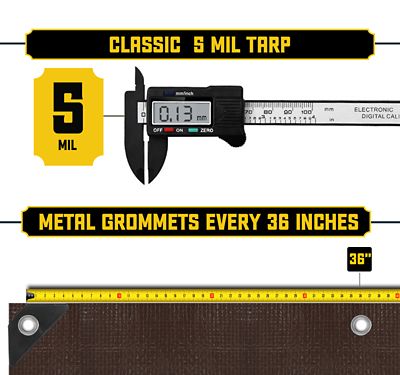 Image showing 2 th Core Tarps 16 ft. x 20 ft. Tarp, 5 Mil, Brown/Black
