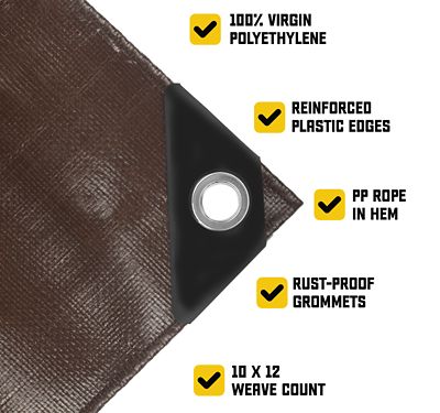 Image showing 4 th Core Tarps 16 ft. x 20 ft. Tarp, 5 Mil, Brown/Black