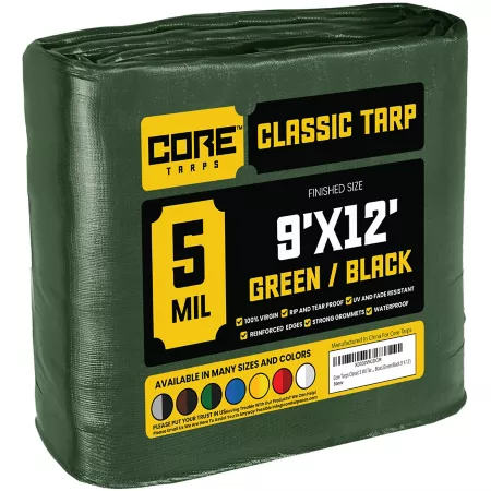 Core Tarps 9 ft x 12 ft Tarp 5 mil Green/Black Tarps