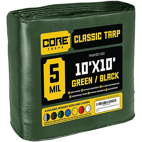 Core Tarps 10 ft. x 10 ft. Tarp, 5 Mil, Green/Black
