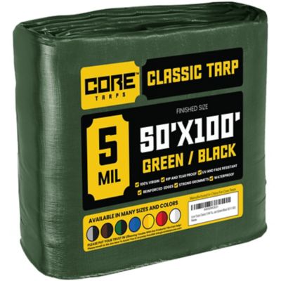 Core Tarps 50 ft. x 100 ft. Tarp, 5 Mil, Green/Black
