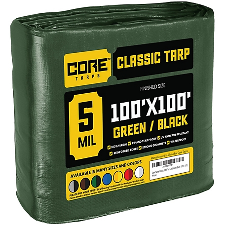 Core Tarps Green/Black 5Mil 100 x 100 Tarp, CT-503-100X100, CT-503-100x100
