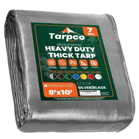 Tarpco Safety 8 ft x 10 ft Tarp 7 mil Silver/Black Tarps