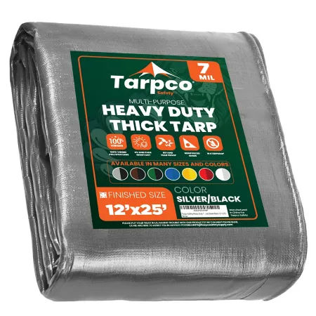 Tarpco Safety 12 ft x 25 ft 7 mil Silver/Black Tarp Tarps