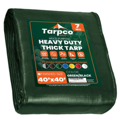 Tarpco Safety 40 ft. x 40 ft. Tarp, 7 Mil, Green/Black