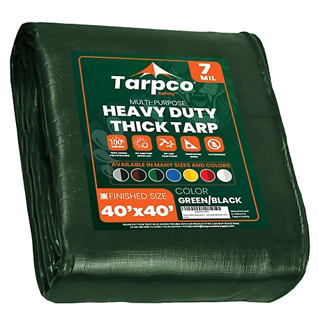 Tarpco Safety 40 ft. x 40 ft. Tarp, 7 Mil, Green/Black
