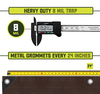 Image showing 2 th Core Tarps 16 ft. x 20 ft. Tarp, 8 Mil, Brown/Black