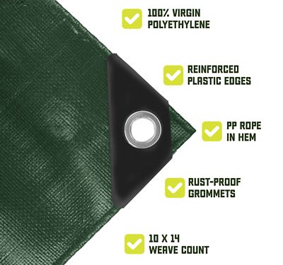 Image showing  Green/Black 8Mil 10 x 10 Tarp, CT-403-10X10