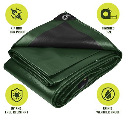 Image showing 1 th Core Tarps 16 ft. x 20 ft. Tarp, 8 mil, Green/Black