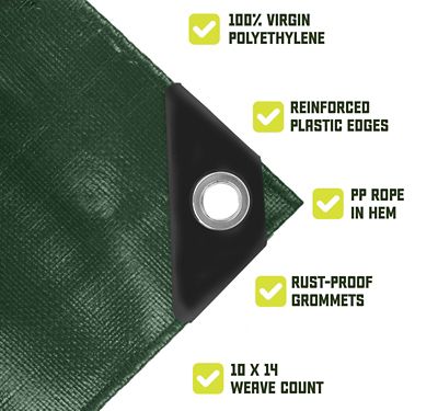 Image showing 4 th Core Tarps 16 ft. x 20 ft. Tarp, 8 mil, Green/Black