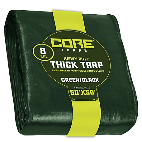 Core Tarps 50 ft. x 50 ft. Tarp, 8 Mil, Green/Black