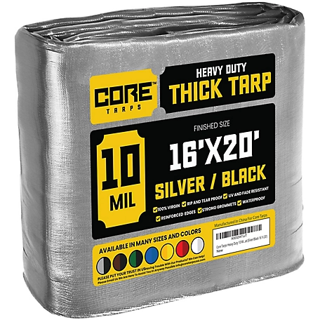 Core Tarps Silver/Black 10Mil 16 x 20 Tarp, CT-601-16X20
