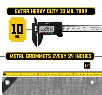 Image showing 2 th Core Tarps 20 ft. x 30 ft. Tarp, 10 Mil, Silver/Black