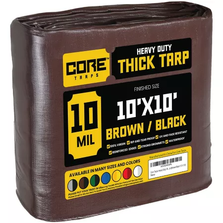 Core Tarps 10 ft x 10 ft Tarp 10 mil Brown/Black Tarps