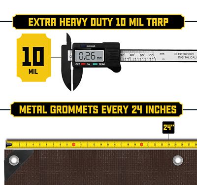 Image showing 2 th Core Tarps 16 ft. x 20 ft. Tarp, 10 Mil, Brown/Black