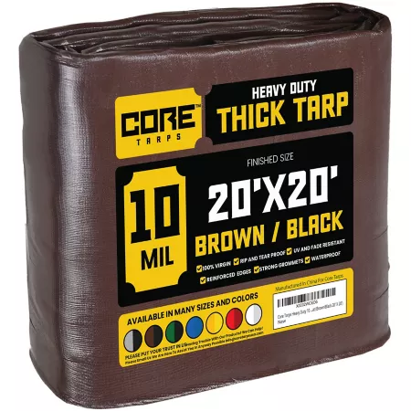 Core Tarps 20 ft x 20 ft Tarp 10 mil Brown/Black Tarps