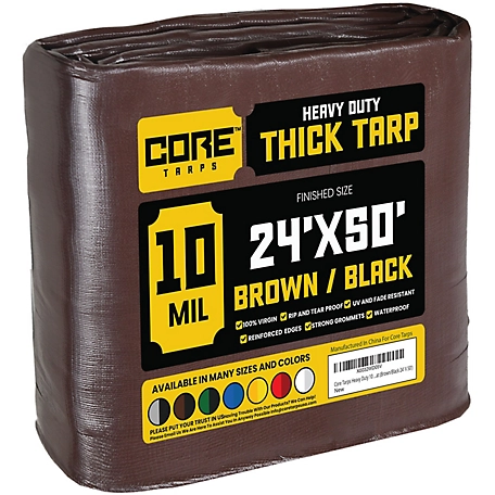 Core Tarps 24 ft. x 50 ft. Tarp, 10 Mil, Brown/Black