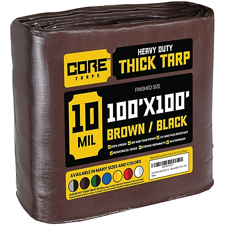 Core Tarps 100 ft. x 100 ft. Tarp, 10 Mil, Brown/Black