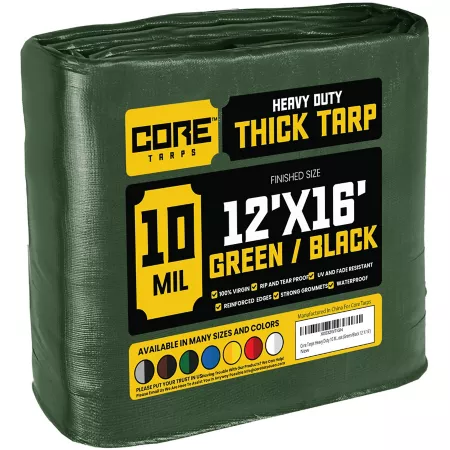 Core Tarps 12 ft x 16 ft Tarp 10 mil Green/Black Tarps