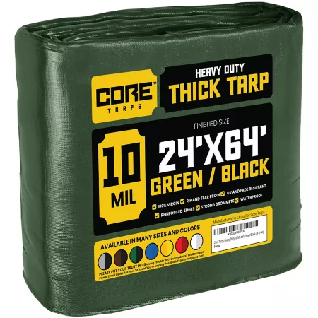 Core Tarps 24 ft x 64 ft Tarp 10 mil Green/Black Tarps