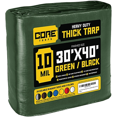 Core Tarps 30 ft. x 40 ft. Tarp, 10 Mil, Green/Black