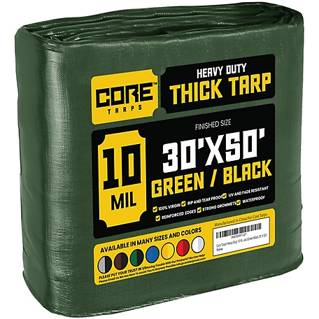 Core Tarps 30 ft. x 50 ft. Tarp, 10 Mil, Green/Black