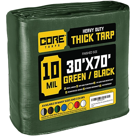 Core Tarps 30 ft. x 70 ft. Tarp, 10 Mil, Green/Black