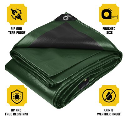 Image showing 1 th Core Tarps 50 ft. x 100 ft. Tarp, 10 Mil, Green/Black