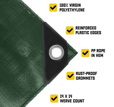 Image showing 4 th Core Tarps 50 ft. x 100 ft. Tarp, 10 Mil, Green/Black