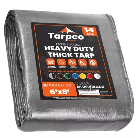 Tarpco Safety Silver/Black 14Mil 6 x 8 Tarp TS-101-6X8 Tarps