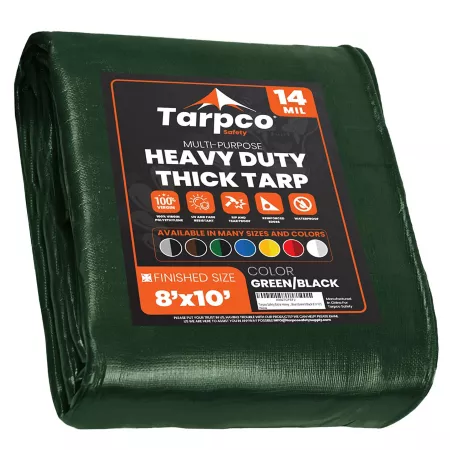 Tarpco Safety 8 ft x 10 ft Tarp 14 mil Green/Black Tarps