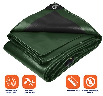 Image showing  12 ft. x 25 ft. Tarp, 14 Mil, Green/Black