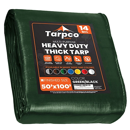Tarpco Safety 50 ft. x 100 ft. Tarp, 14 Mil, Green/Black
